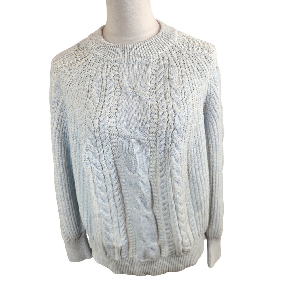 Haven Well Within Fisherman Cable Knit Sweater Light Blue Women's XL‎ Chunky Top